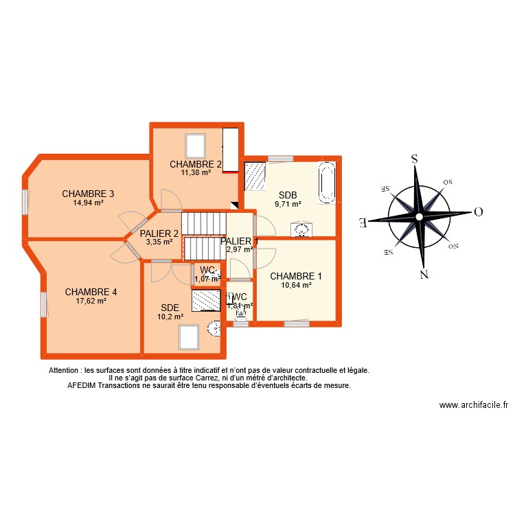 BI 8727 ETAGE. Plan de 13 pièces et 87 m2