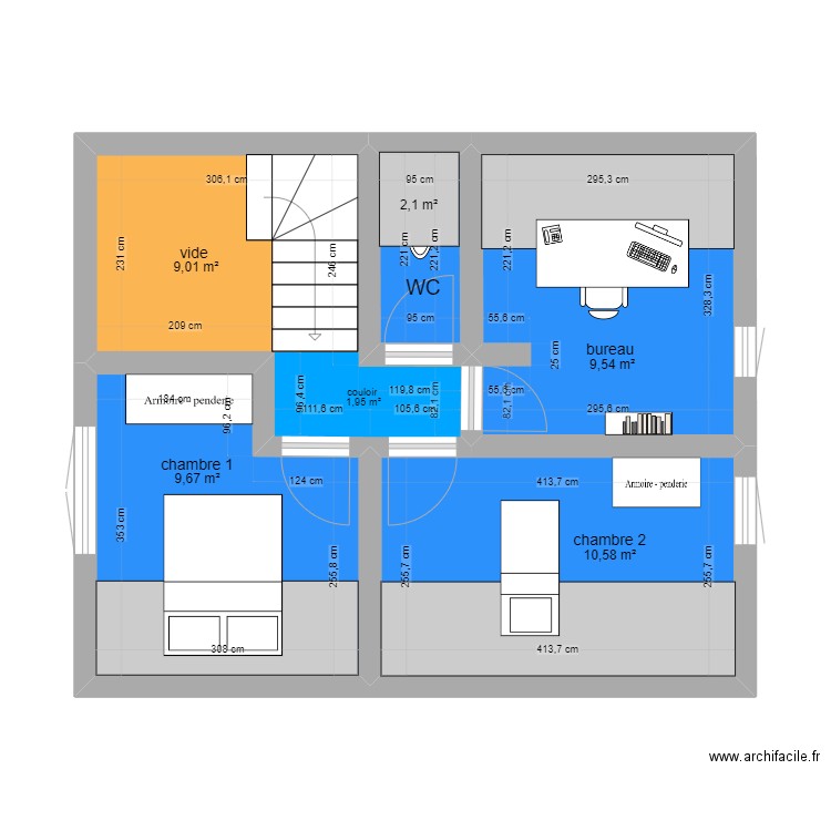 étage. Plan de 5 pièces et 41 m2