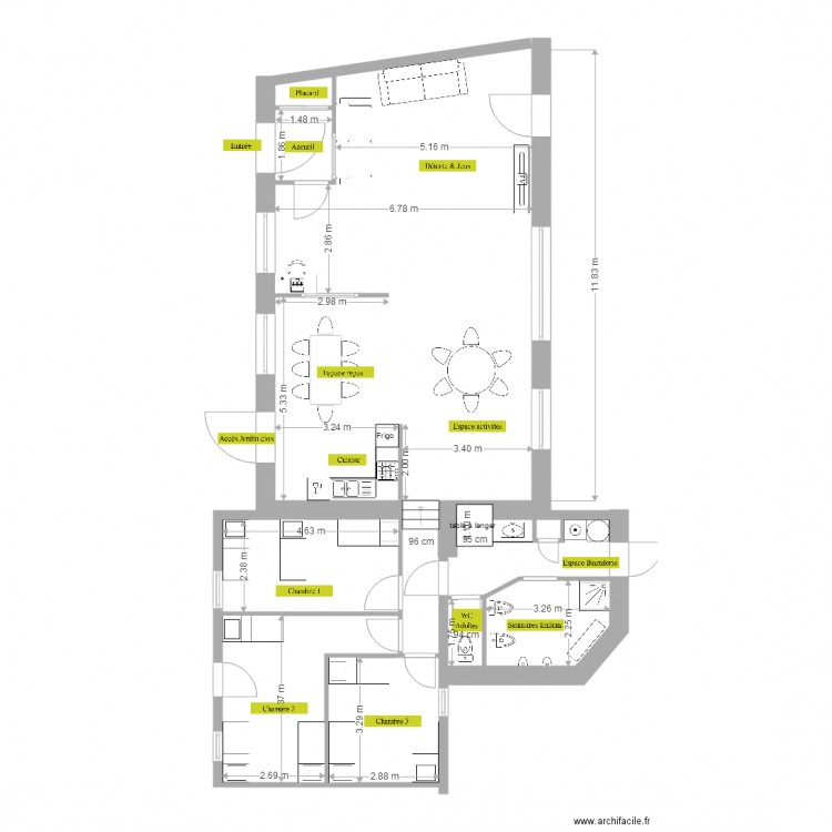 MAN projet 1 aménagé avec Cotation sans jardin. Plan de 0 pièce et 0 m2