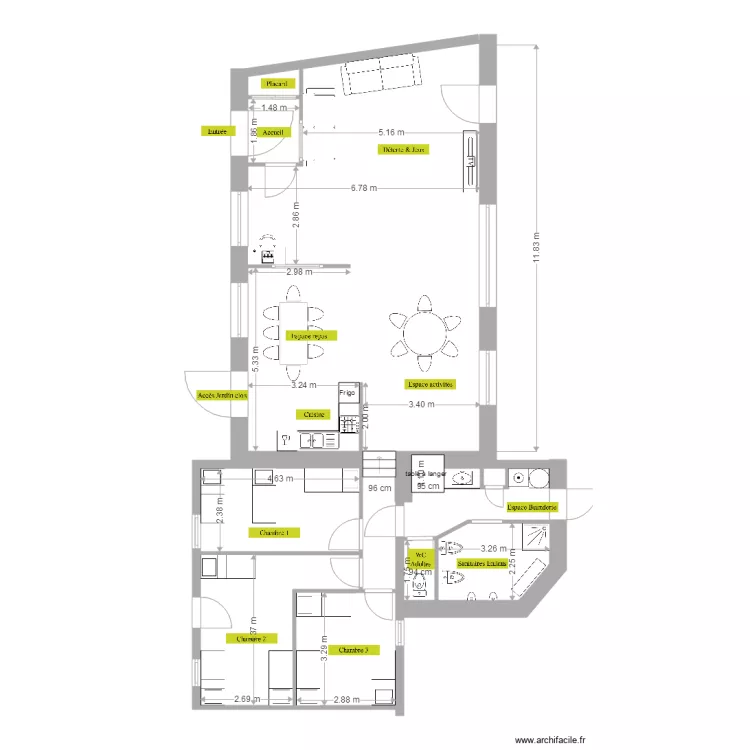 MAN projet 1 aménagé avec Cotation sans jardin. Plan de MAN projet 1 aménagé avec Cotation sans jardin. Plan de