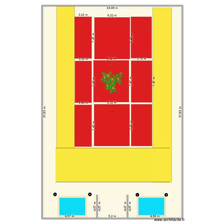 parvis hfme. Plan de 1  et 938 m²