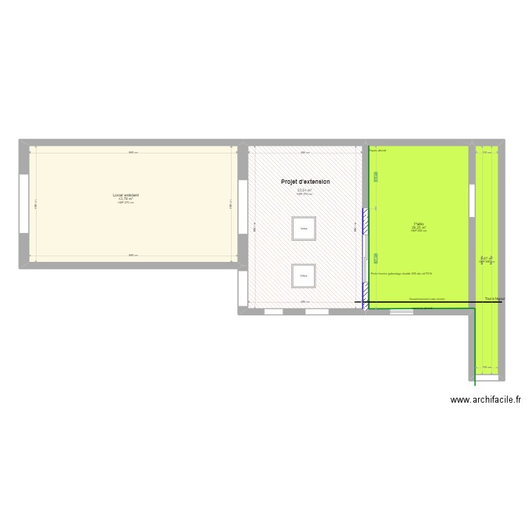 Extension. Plan de 4 pièces et 116 m2