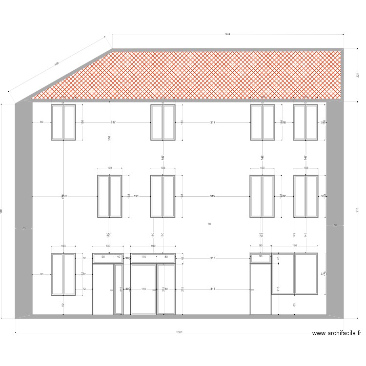 local orthophoniste Plan facade face avant apres travaux. Plan de 2 pièces et 135 m2