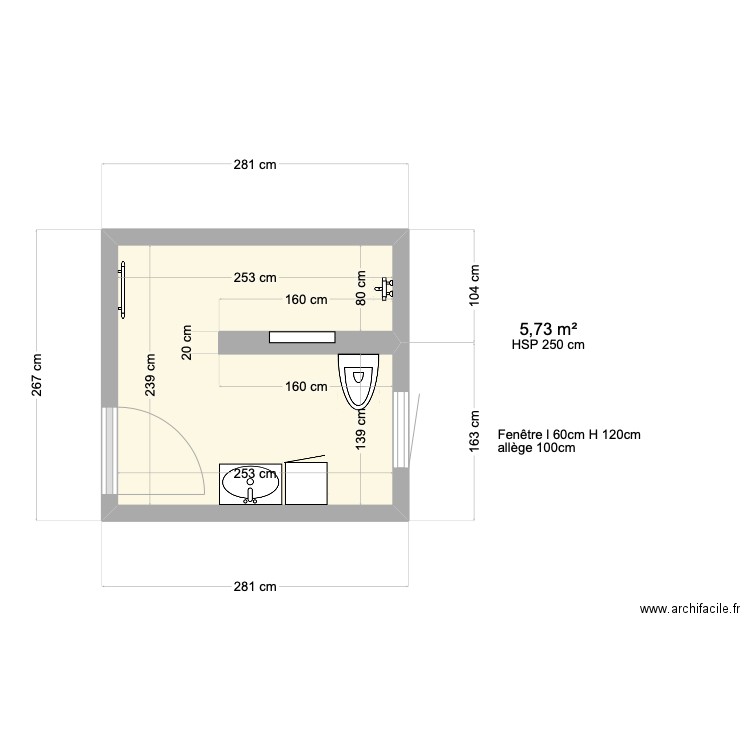 Salle de bain 2. Plan de 1 pièce et 6 m2