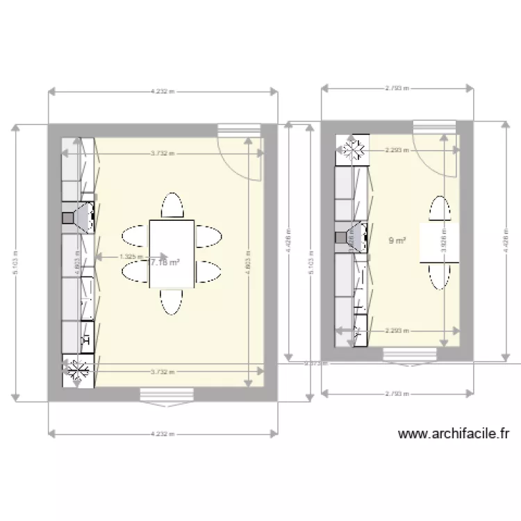 Cuisine lineaire. Plan de 