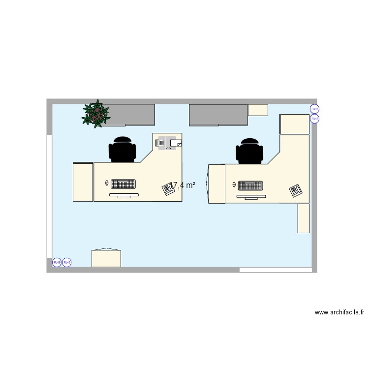 Bureau G029 version 4. Plan de 1 pièce et 17 m2