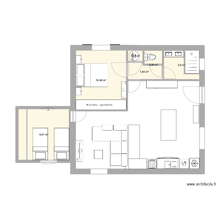 maison chambre provisoire. Plan de 6 pièces et 26 m2