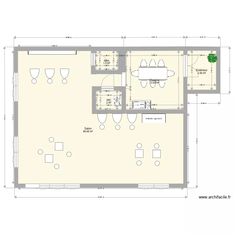 salon coiffure. Plan de 