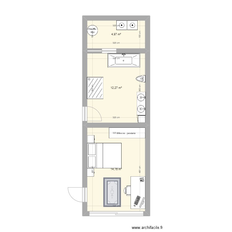 Extention. Plan de 3 pièces et 32 m2