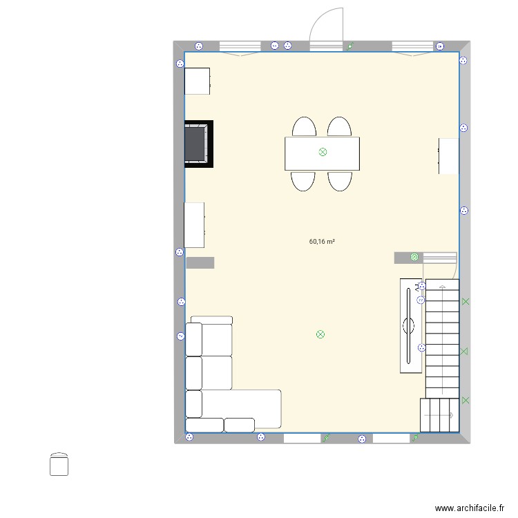 Plan salon salle à manger  2. Plan de 1 pièce et 60 m2