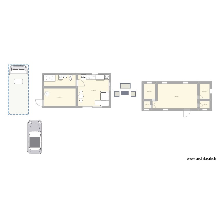 terrain murs . Plan de 8 pièces et 50 m2