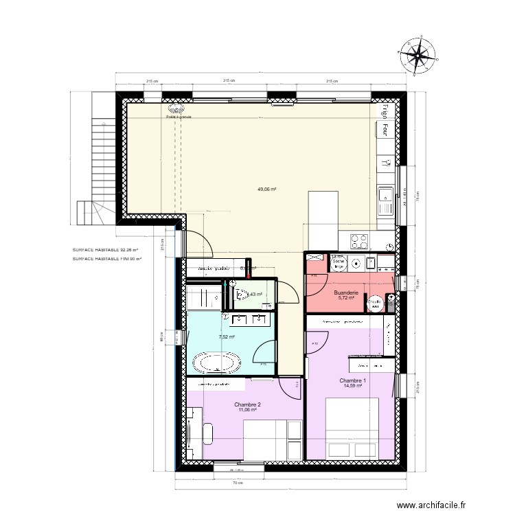 MAISON RDC. Plan de 13 pièces et 90 m2