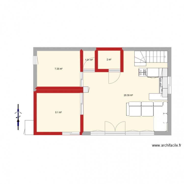 plan maison 50 m2 optimlisé. Plan de 0 pièce et 0 m2
