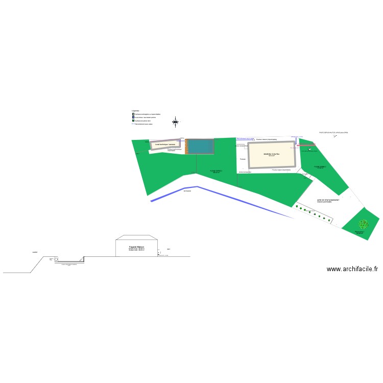 plan coupe Sud. Plan de 2 pièces et 125 m2