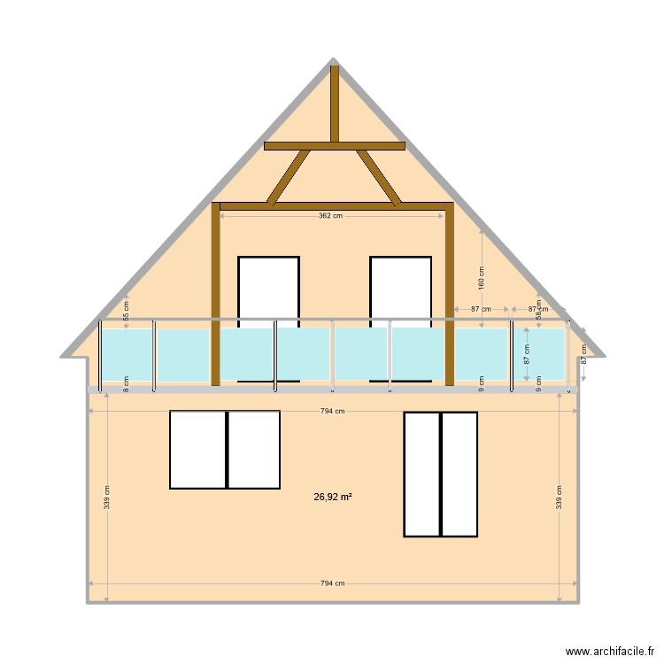 Facade BALCON ESSAI 2f. Plan de 2 pièces et 51 m2