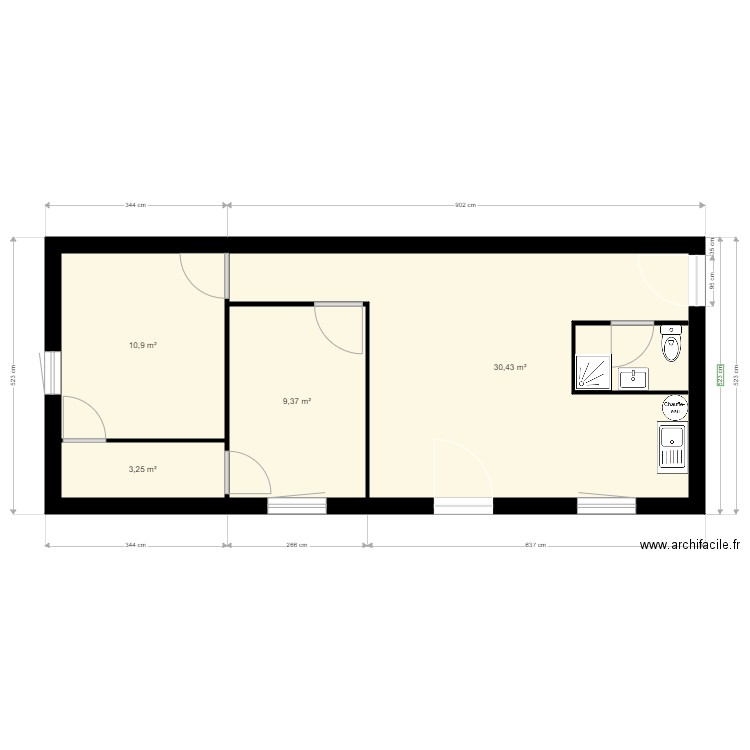 Appartement. Plan de 4 pièces et 54 m2