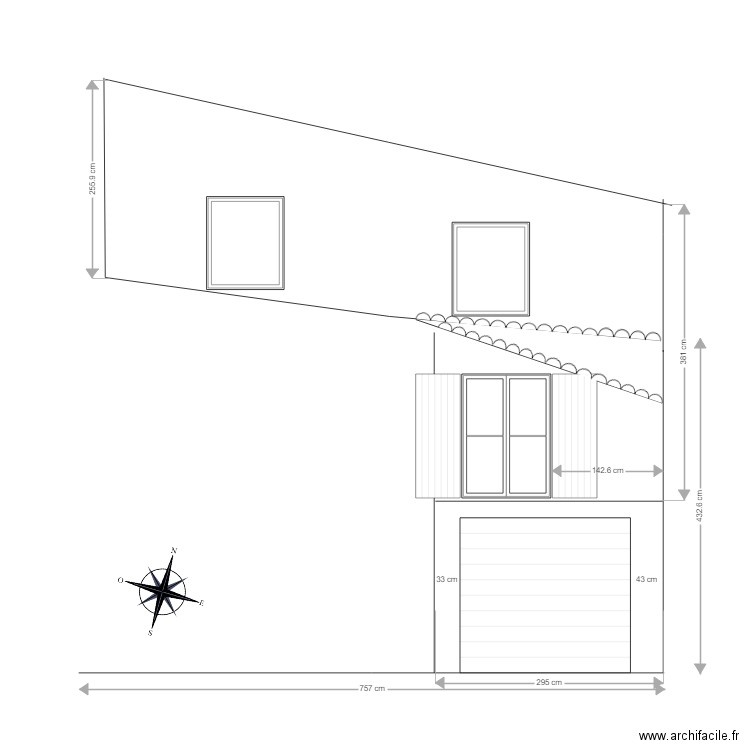 facade sud. Plan de 0 pièce et 0 m2