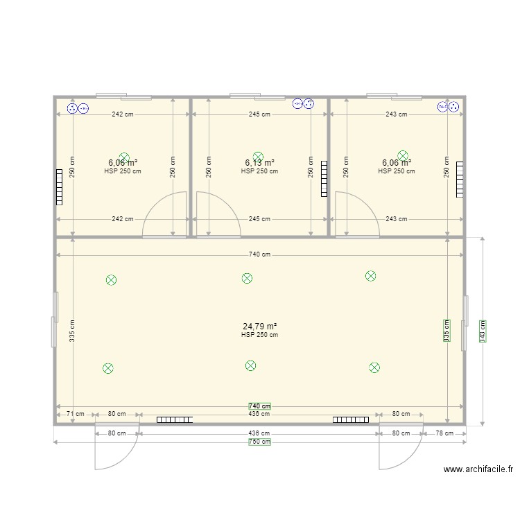 bungalow 1. Plan de 4 pièces et 43 m2