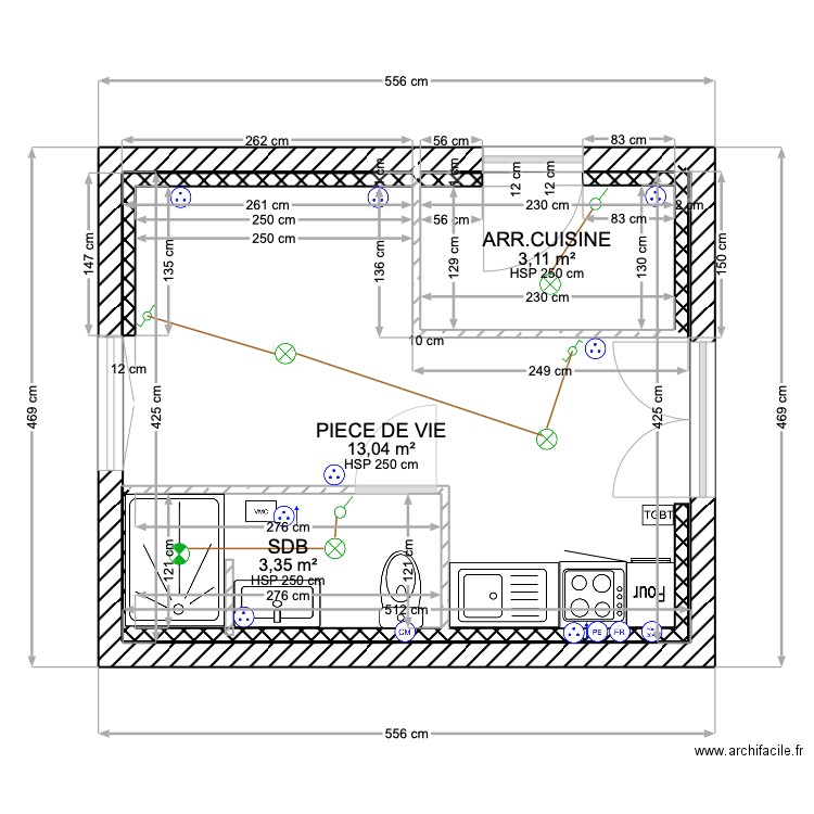 PLAN HERVE. Plan de 3 pièces et 24 m2