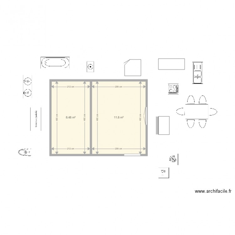 cuisineSDB avec modif mur. Plan de 0 pièce et 0 m2