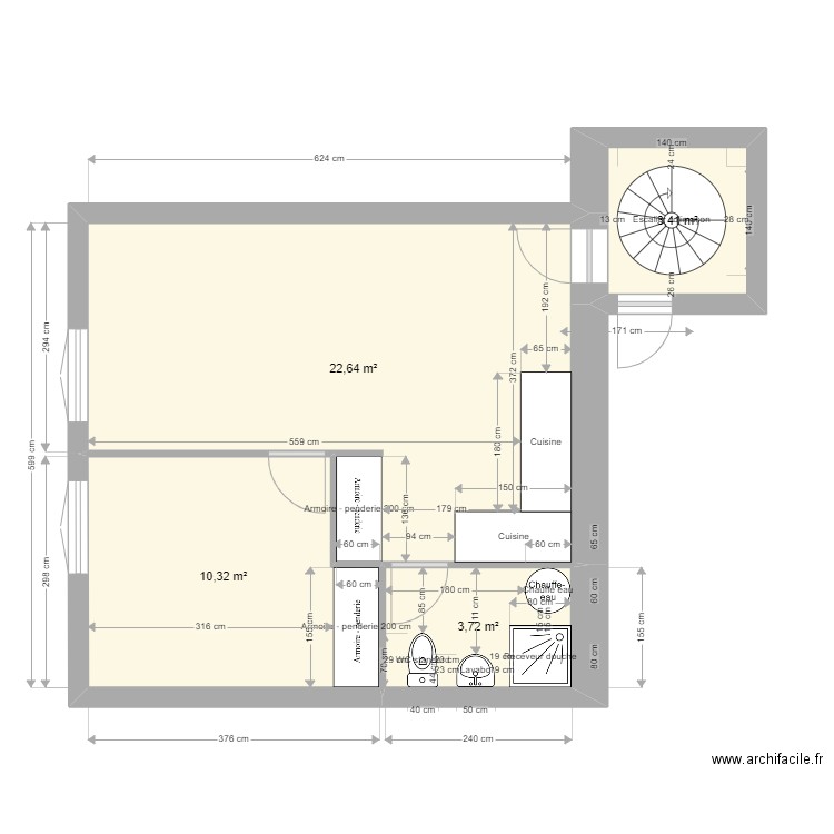 Plan 3ème étage patisserie (nouveau). Plan de 4 pièces et 40 m2