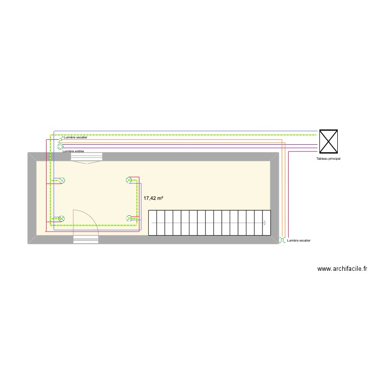 Schéma électrique escalier entrée. Plan de 1 pièce et 17 m2