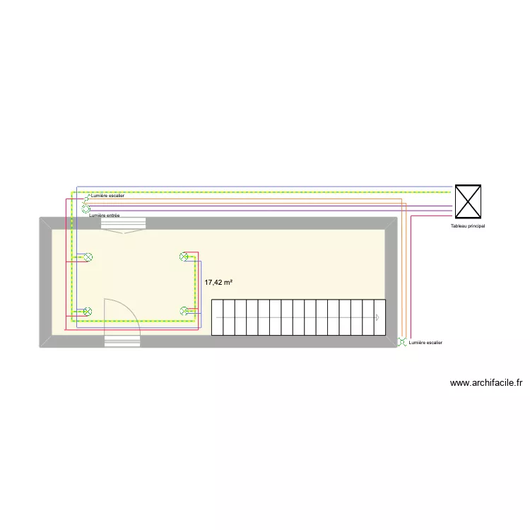 Sch&eacute;ma &eacute;lectrique escalier entr&eacute;e. Plan de 