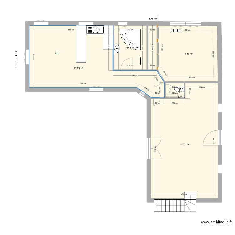 Gite RdC. Plan de 6 pièces et 84 m2