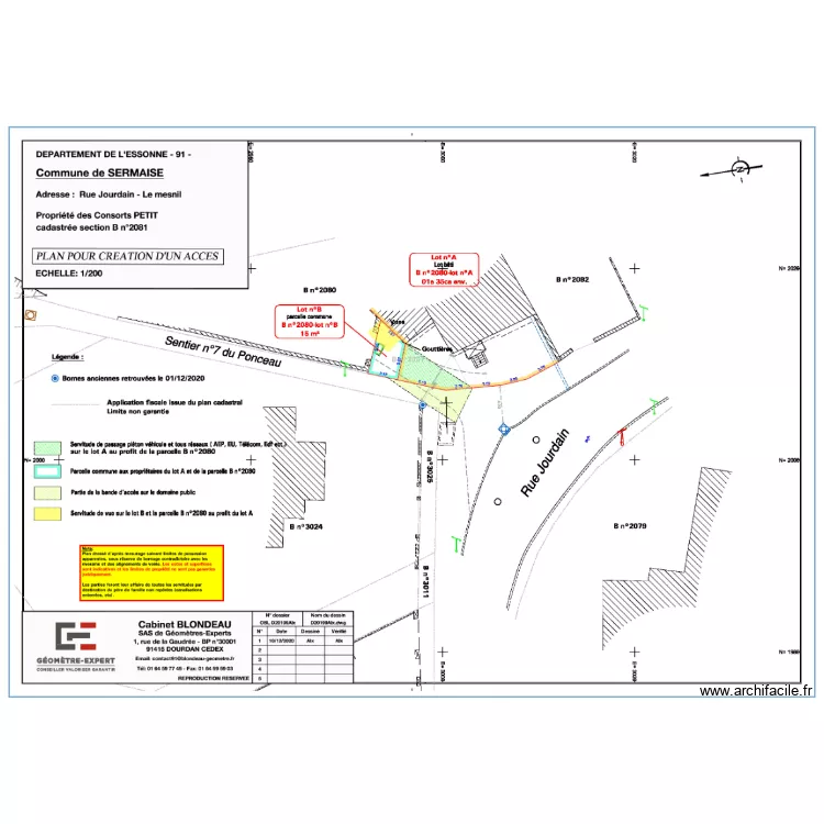 Parcelles divisées par géomètre. Plan de Parcelles divisées par géomètre. Plan de