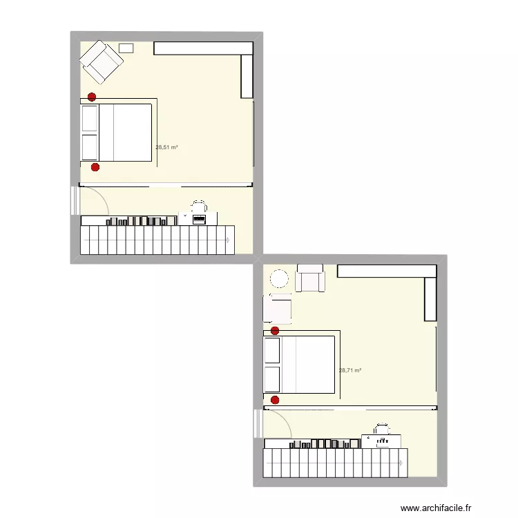 Chambre chez maman. Plan de 