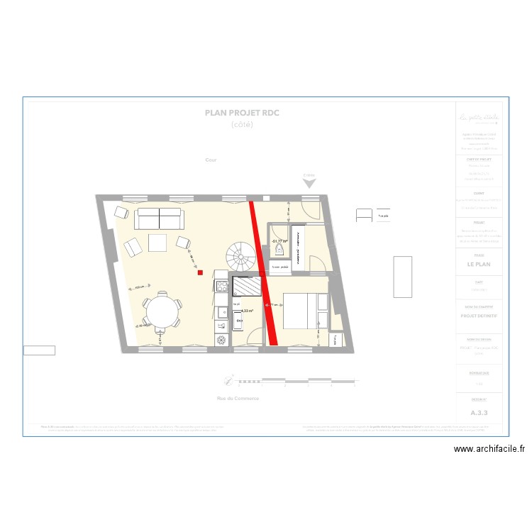 PLAN SALLE DE BAIN DANS CHBRE AVEC PORTEUR. Plan de 2 pièces et 6 m2