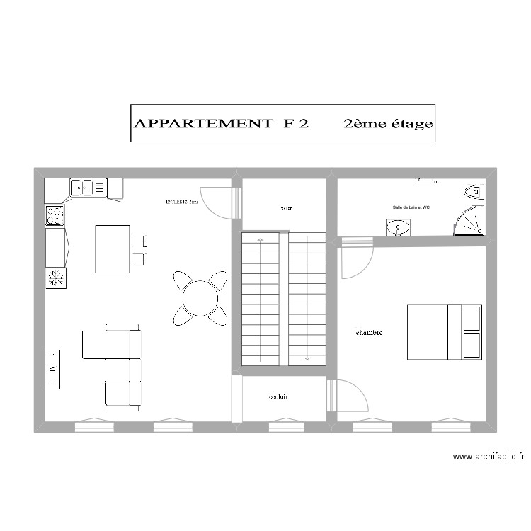 F2 rsh. Plan de 4 pièces et 65 m2