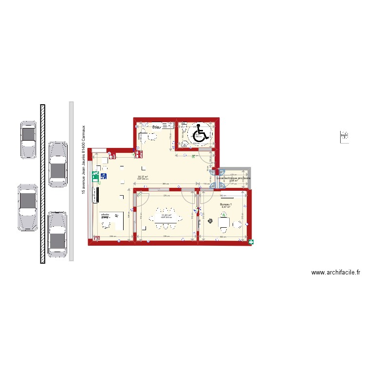 plan commerce test 34. Plan de 5 pièces et 57 m2