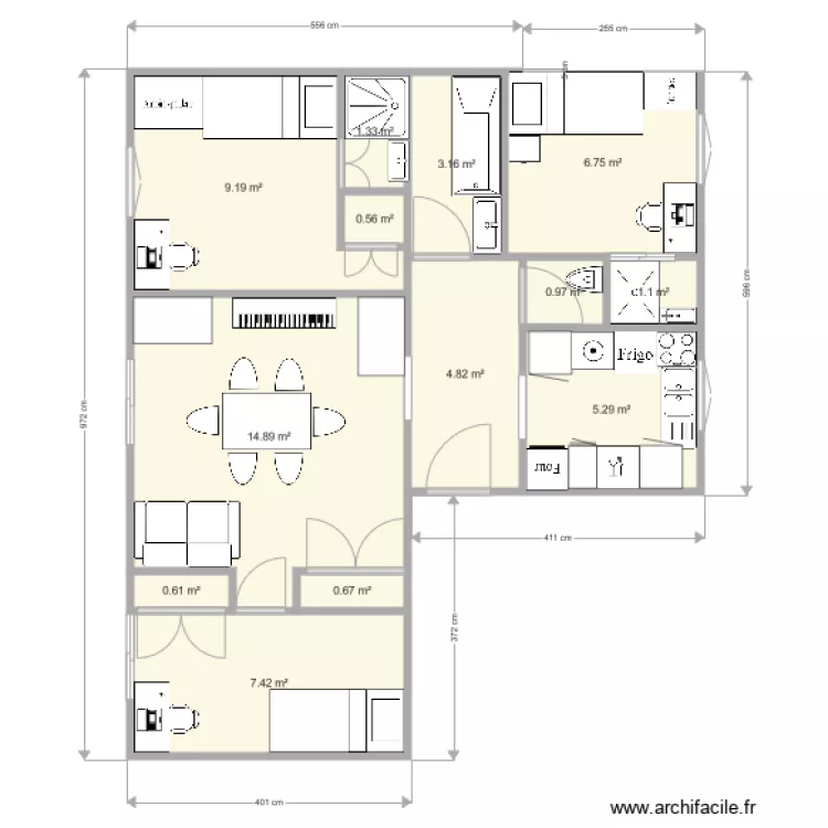 Le Perreux 141 de Gaulle projet 2 3 chambres. Plan de 