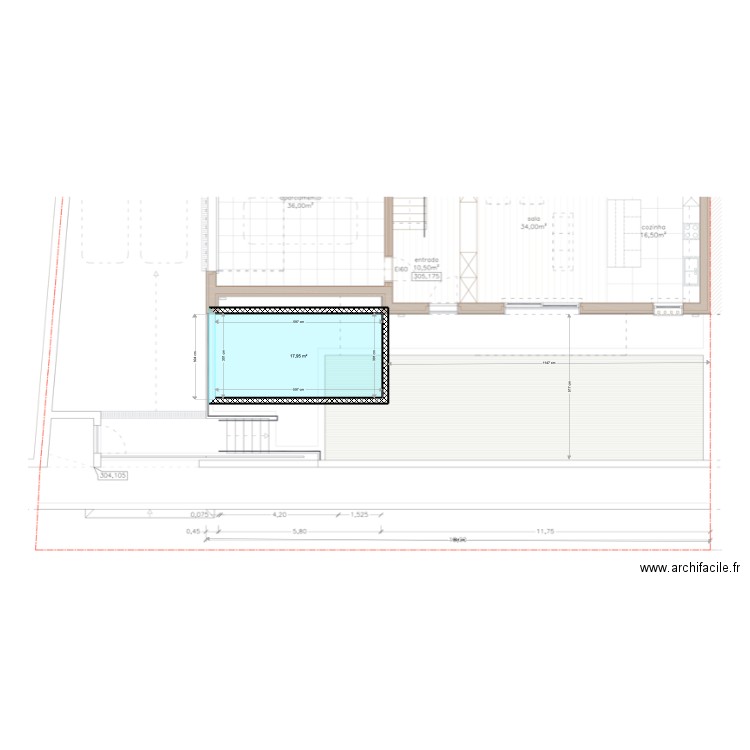 piscina. Plan de 1 pièce et 18 m2