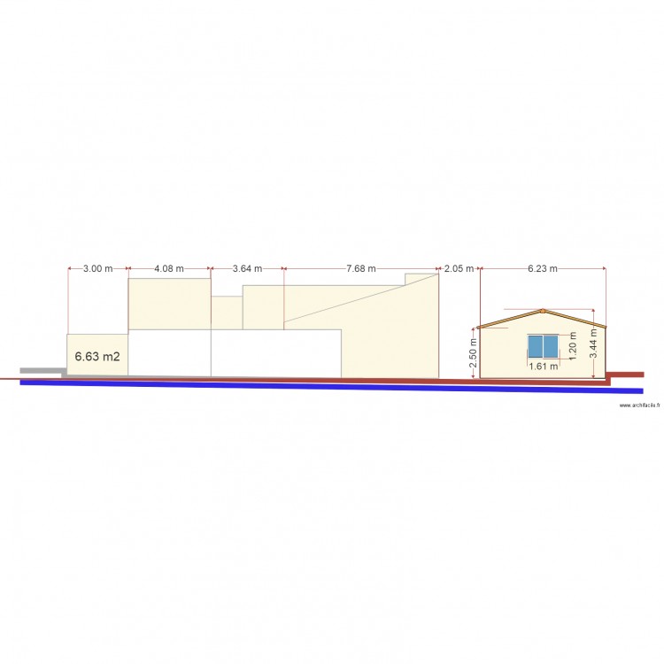 Coupe facade ouest. Plan de 0 pièce et 0 m2