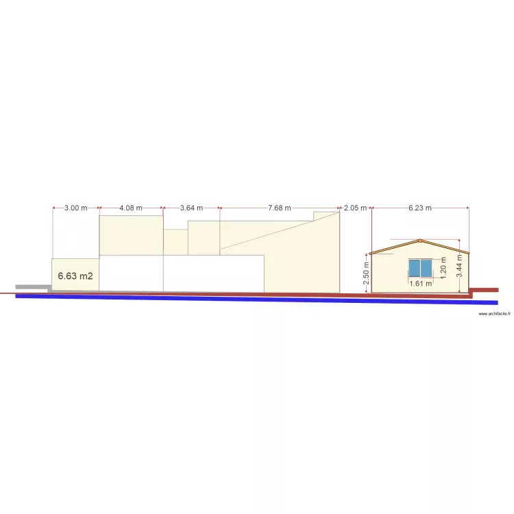 Coupe facade ouest. Plan de 