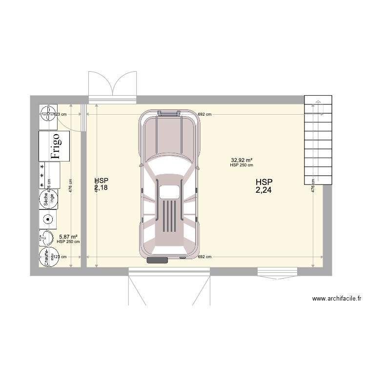 Garage RP. Plan de 2 pièces et 39 m2
