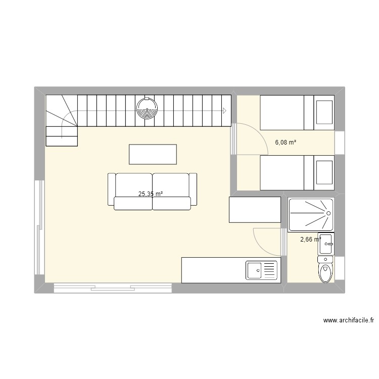 CABANE1. Plan de 3 pièces et 34 m2