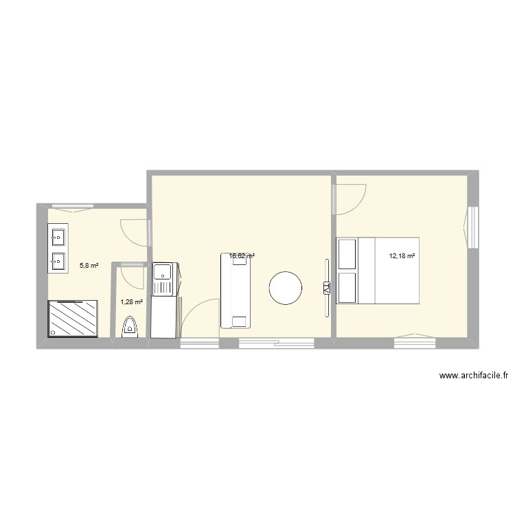 RDC 341 . Plan de 4 pièces et 36 m2