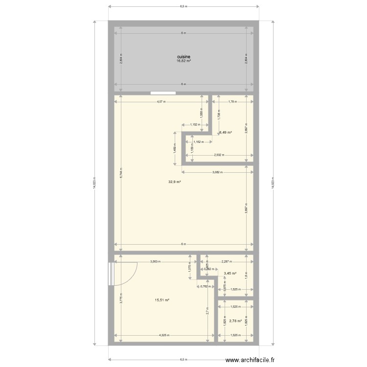 maison rectangle 80 m2. Plan de 6 pièces et 78 m2