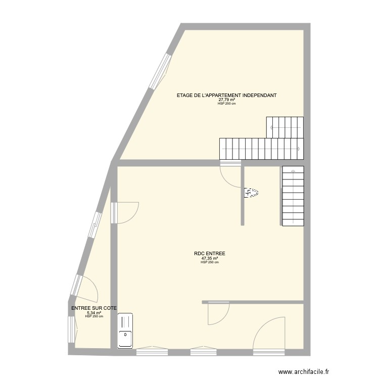 RDC IDR BBZ. Plan de 3 pièces et 80 m2