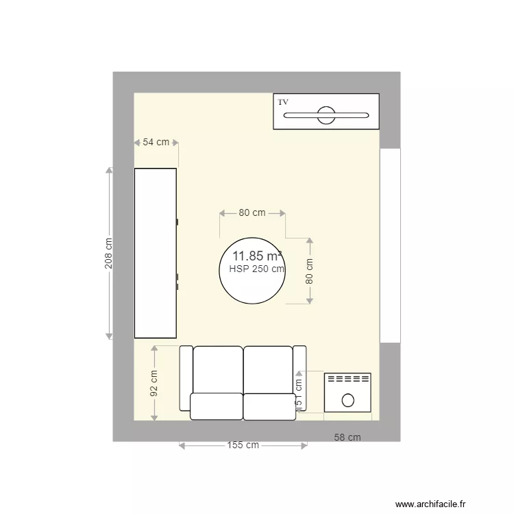 Salon belle maman. Plan de 
