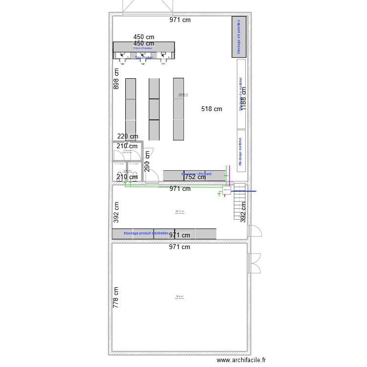 Aménagement magasin. Plan de 5 pièces et 228 m2