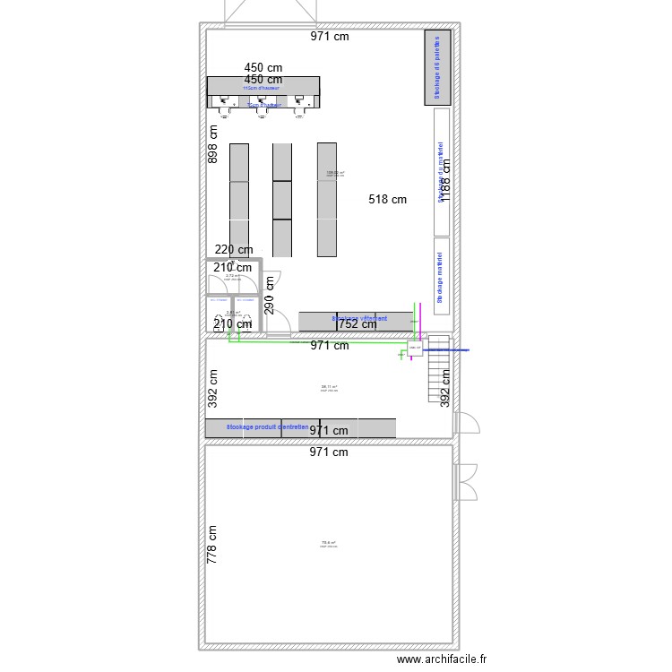 Aménagement magasin. Plan de 4 pièces et 229 m2