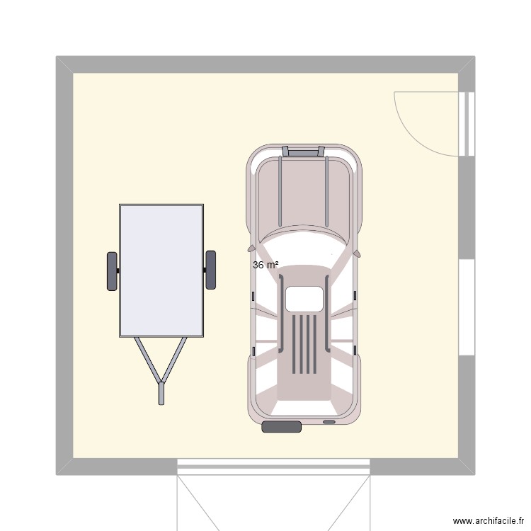 Garage toit plat. Plan de 1 pièce et 36 m2