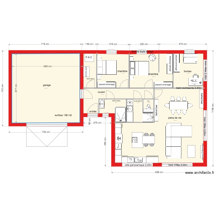 maison de 108 m2. Plan de 0 pièce et 0 m2