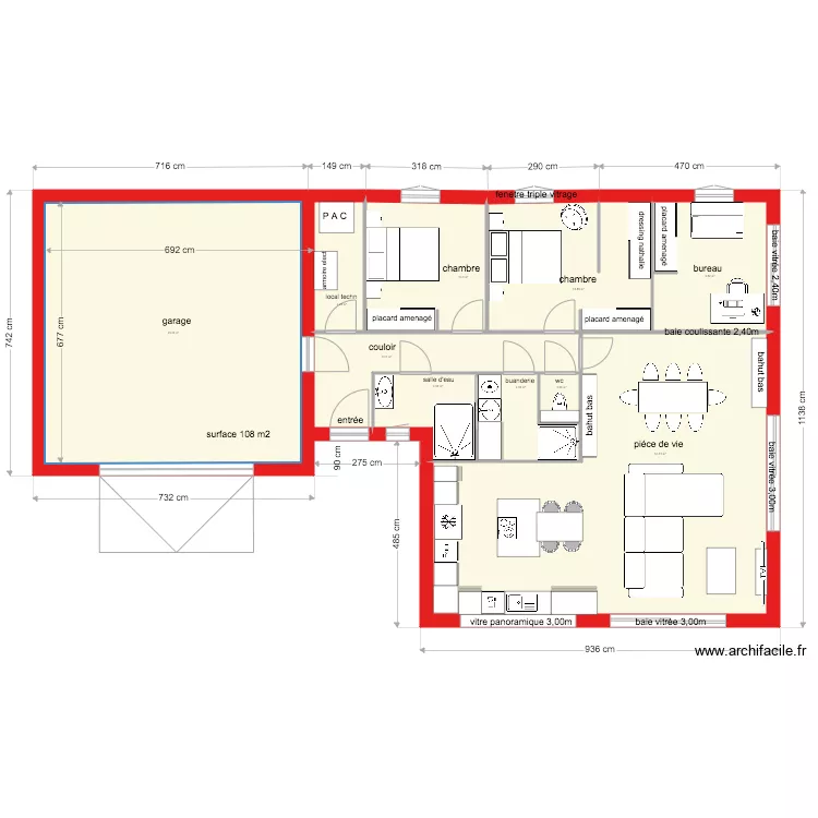 maison de 108 m2. Plan de 