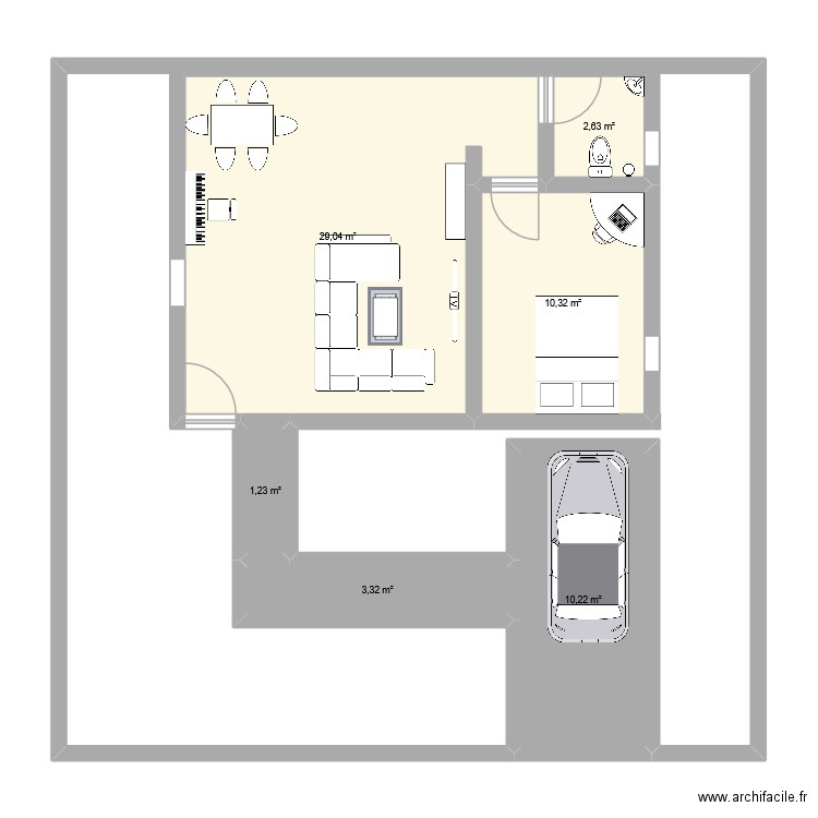 ma maison. Plan de 6 pièces et 57 m2