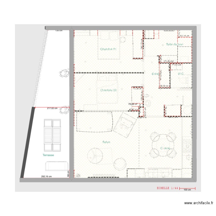 COMBAREL. Plan de 1 pièce et 79 m2
